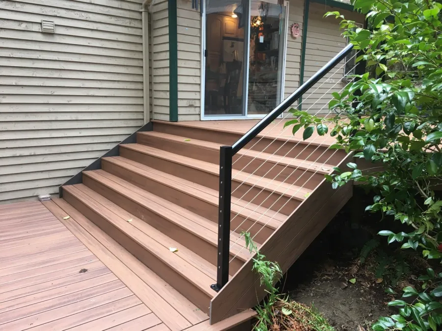 Custom Decks 10 wide timbertech stairs cable rail Sammamish Washington