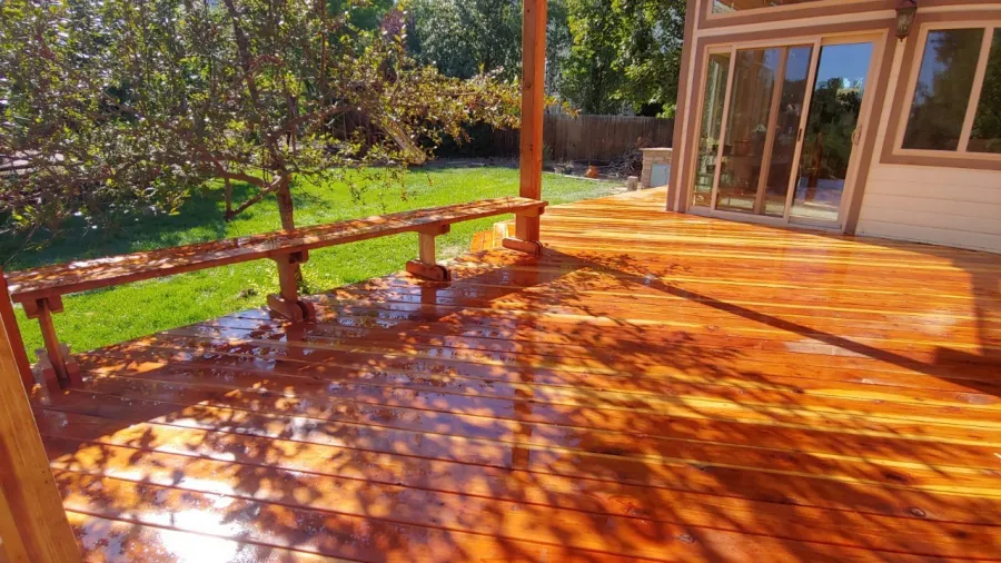 Custom Decks redwood deck with patio cover pergola benches Golden Colorado