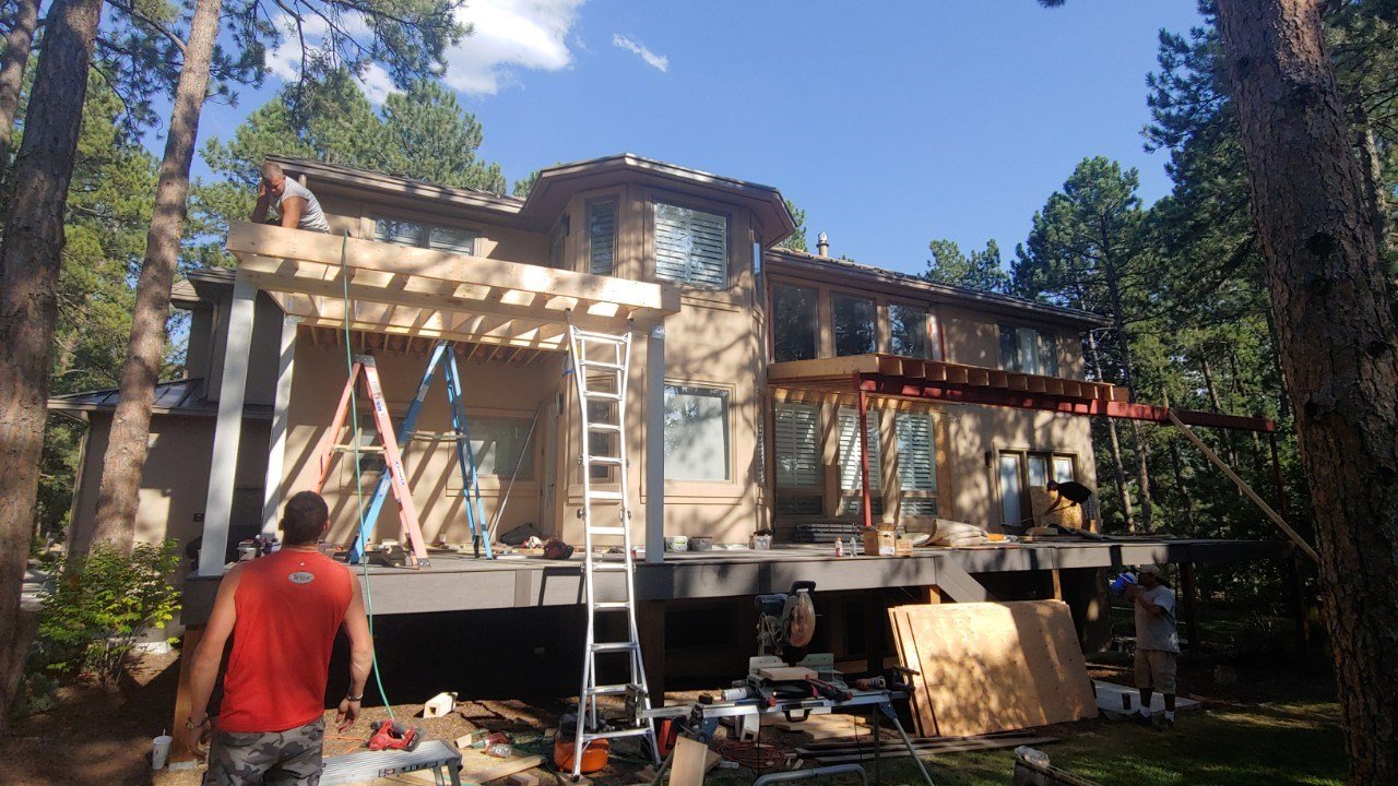 Custom Decks Large Deck Steel Beam 2 Patio Covers 39' Span Castle Pines Colorado