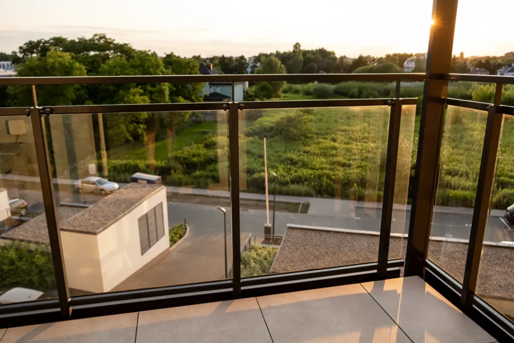 View From Balcony Apartment Multistorey Building Sunset